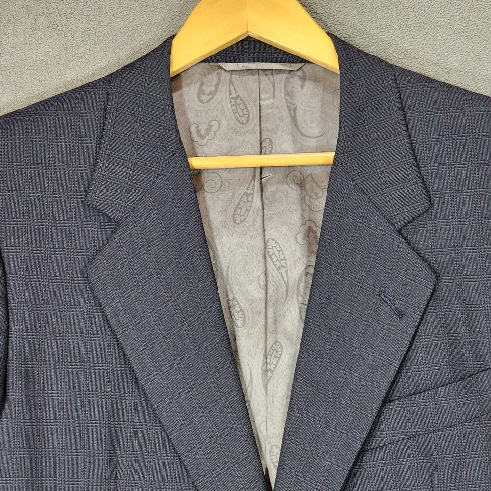 Vtg Hickey Freeman Sport Coat 41L Mens Gray‎ Plaid 100% Wool USA Single Breasted